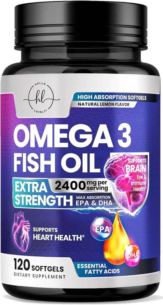 Omega 3 魚油は 2400mg - トリプル強度オメガ 3 脂肪酸, 自然心健康脳 & 共同サポート - EPA と脂肪酸 & DHA - ワイルドキャッチ魚油サプリメント - 120 Softgels