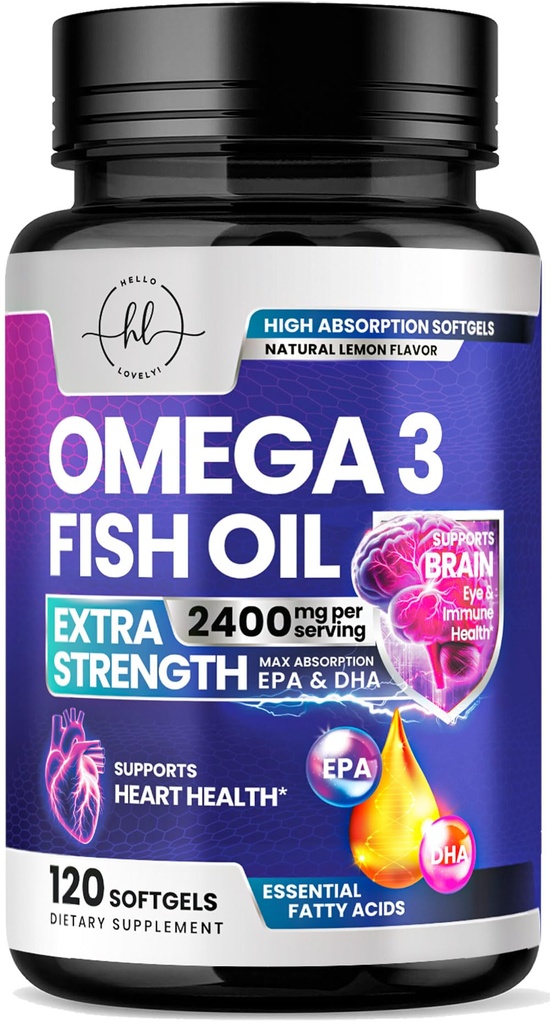 Omega 3 魚油は 2400mg - トリプル強度オメガ 3 脂肪酸, 自然心健康脳 & 共同サポート - EPA と脂肪酸 & DHA - ワイルドキャッチ魚油サプリメント - 120 Softgels
