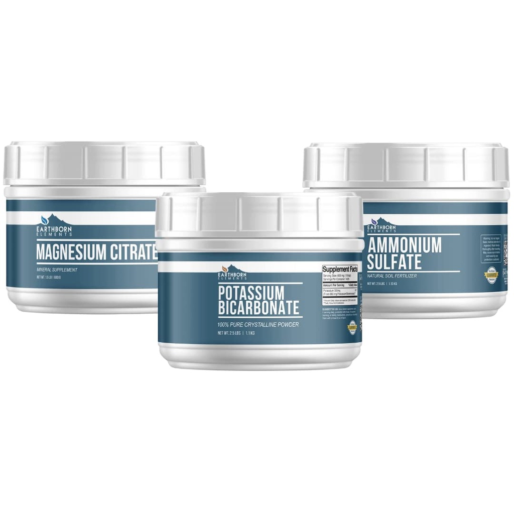 Earthborn Elements Potassium Bicarbonate, Magnesium Citrate, and Ammonium Sulfate Bundle, No Additives