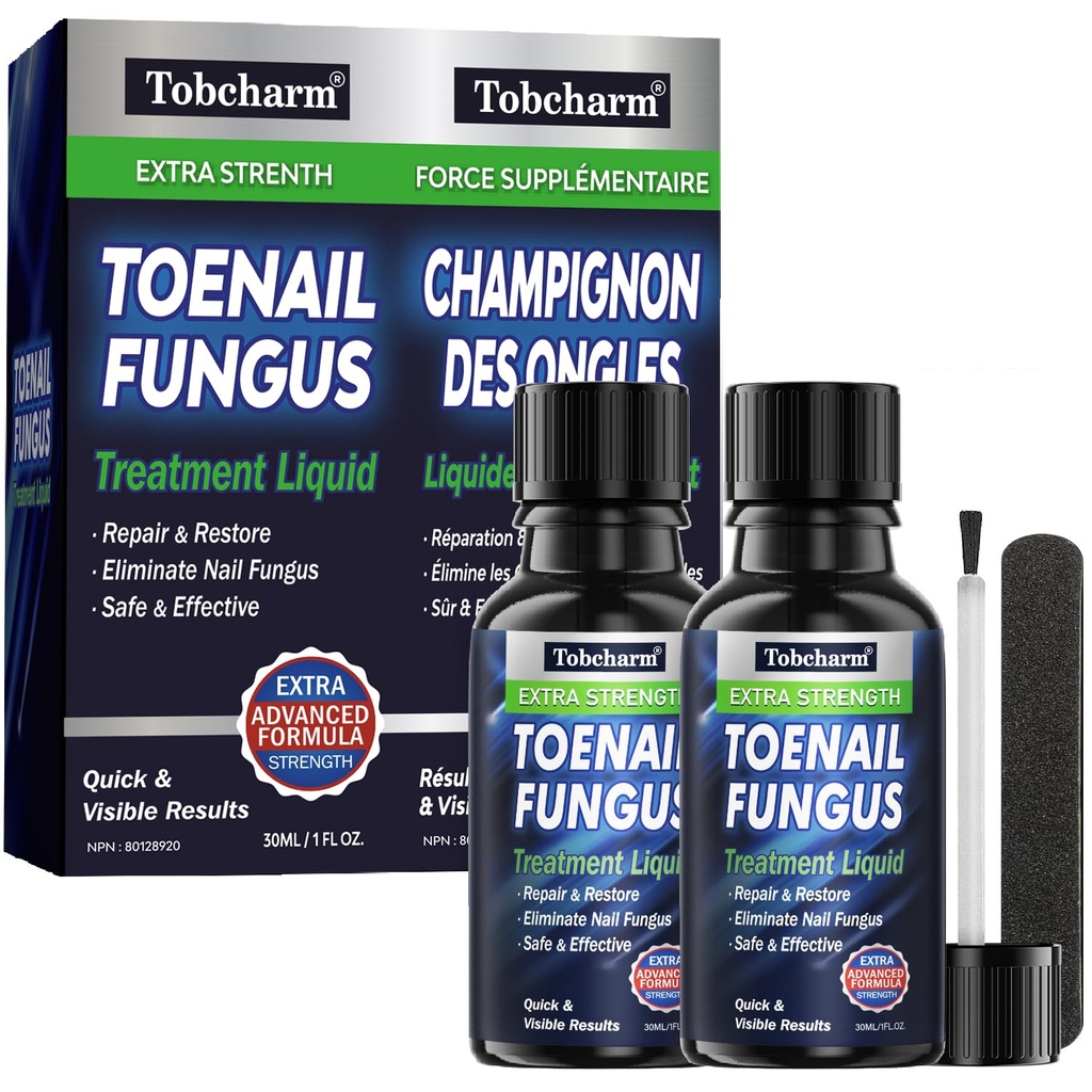 Tobcharm Toenail Fungus Treatment : Nail Fungus Treatment Extra Strength with Tea Tree Oil - Fast Acting Fungal Nail Solution with Undecylenic Acid for Toenails and Fingernails (2pack, 1.02fl oz each)