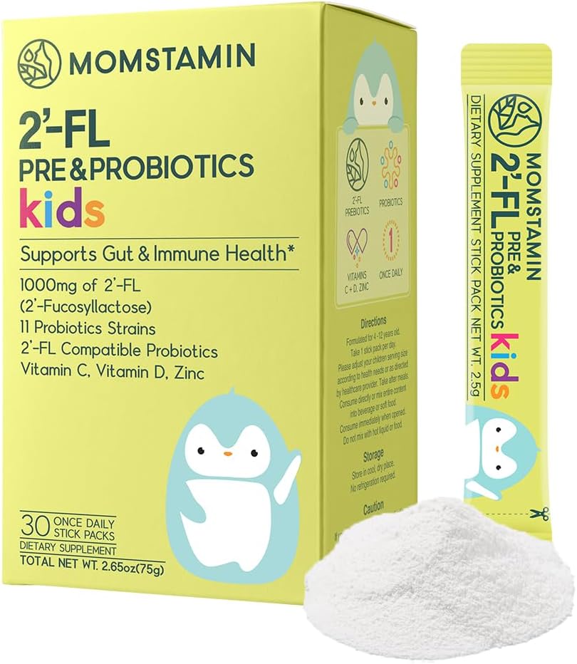 MOMSTAMIN 2'-FL HMOの子供のためのプレバイオティクス及びプロバイオティクス、1000mg人間のミルクのオリゴ糖類2'-FLの粉、特許を取られた11の緊張、健康な腸のマイクロバイオーム、免疫及び消化の補足、IBSの救助- 30の棒