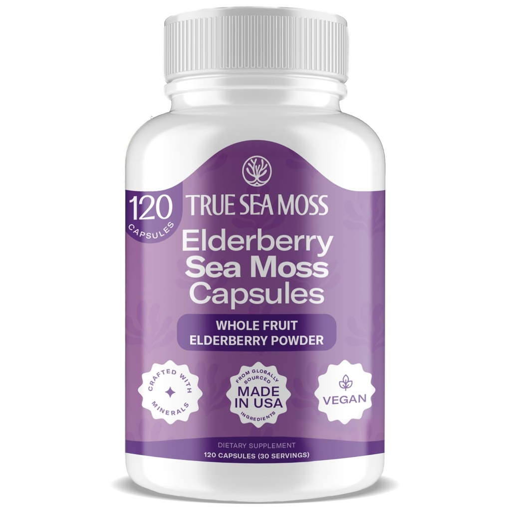 TrueSeaMosss アイルランド海苔カプセル - 120 エルダーベリーカプセル(1600mg) - プレバイオティクススーパーフード - ボオス 免疫&消化システム - 健康な皮膚、ケトデトックス、ガット、ジョイントサポート