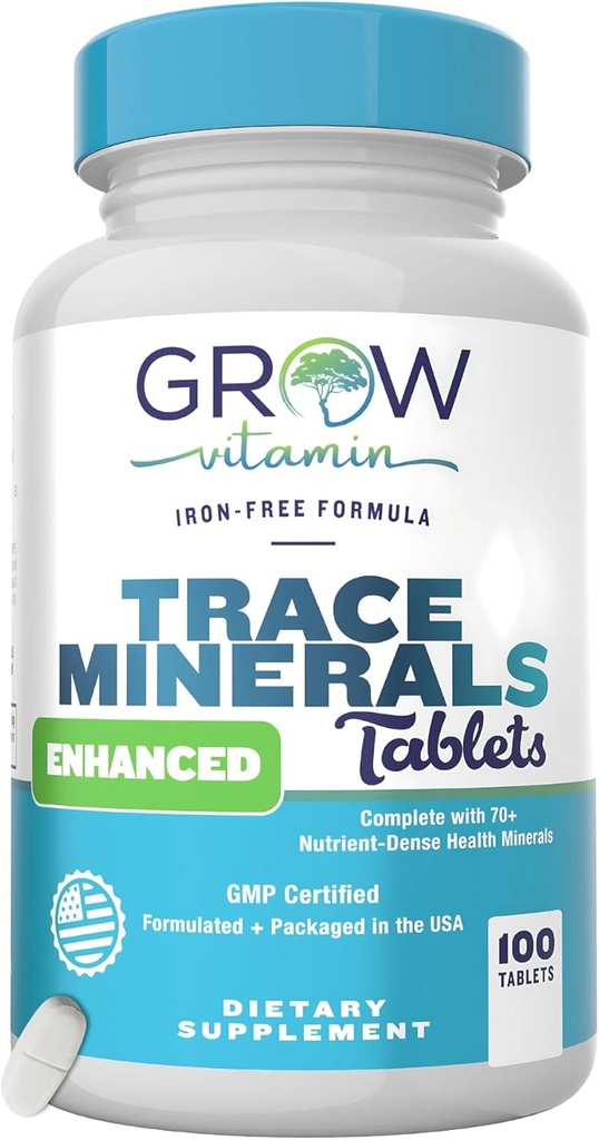 grow vitamin Trace Minerals Enhanced Complex - Complete with 70+ Nutrient-Dense Health Mineral - 100% Natural Ingredients - 100 Tablets