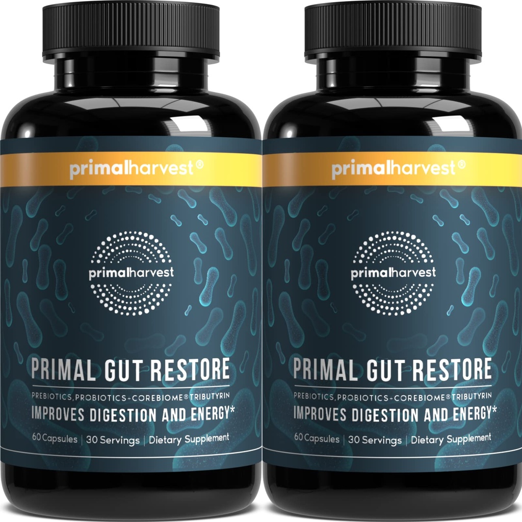 Primal Harvest 2 Pack, Gut Healthの復元, Primal Gut Restore w/POSTbiotics, PREbiotics and PRObiotics for Women and Men, 60 CT - Digestion, Colon Cleanse, Leaky Gut Repairのヘルプ