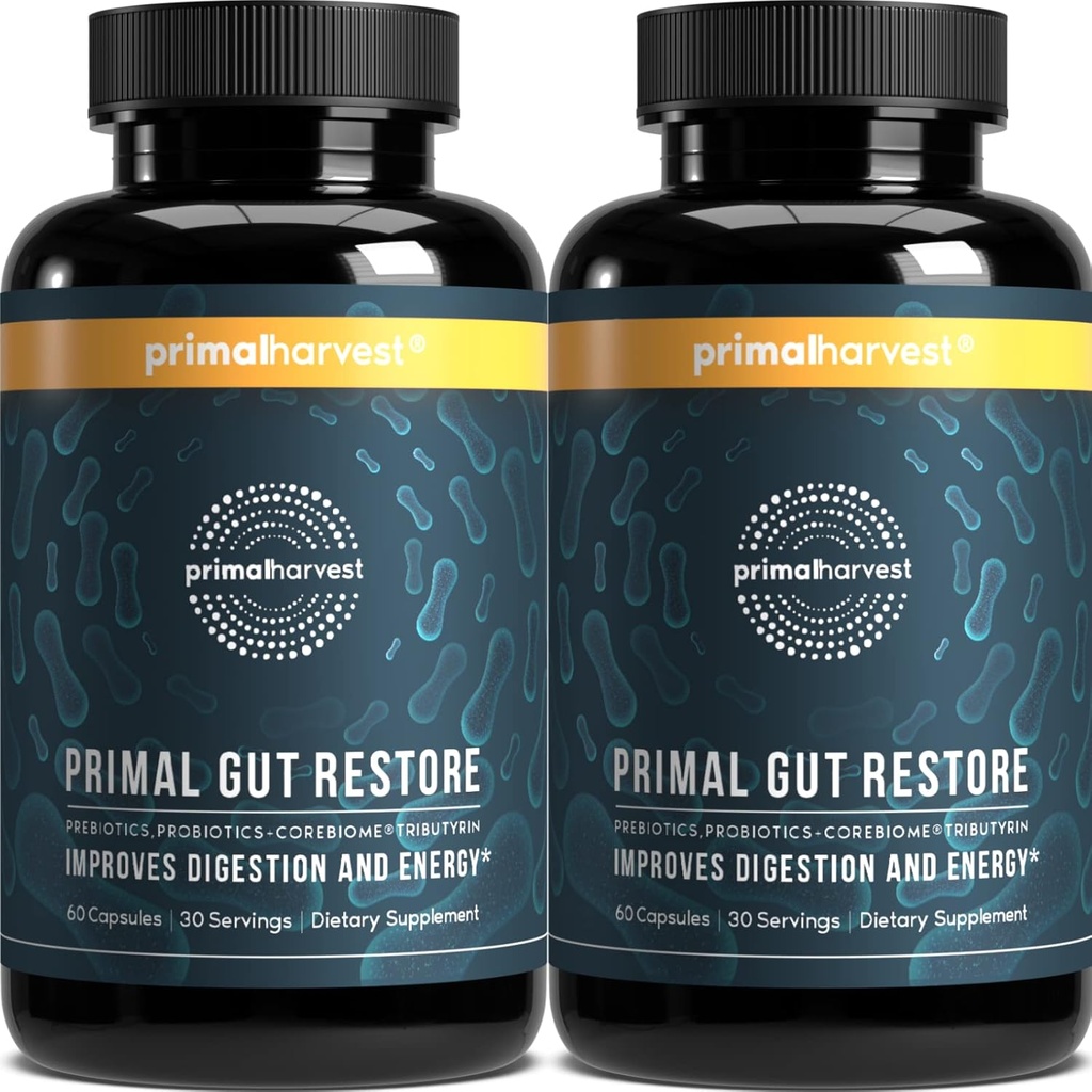 Primal Harvest 2 Pack, Gut Healthの復元, Primal Gut Restore w/POSTbiotics, PREbiotics and PRObiotics for Women and Men, 60 CT - Digestion, Colon Cleanse, Leaky Gut Repairのヘルプ