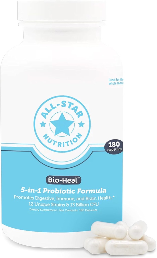 子供のための5-in-1 Bio-Heal®プロバイオティックカプセル、男性と女性 - 脳機能、腸の健康と便秘のための最高のサプリメント - ビタミン、ミネラル、およびプレバイオティクスで安定的かつ強化された棚