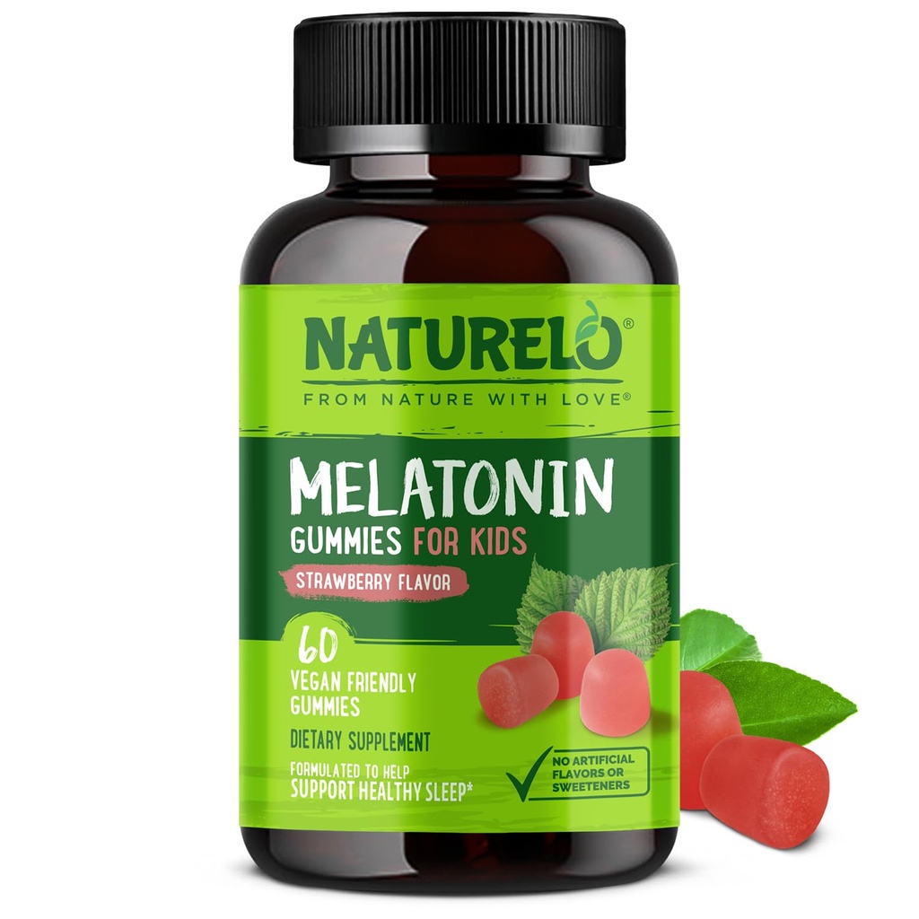 子供のためのNATURELO Melatoninグミー非GMO、グルテンフリー、大豆フリー - ストロベリーフレーバー - Gentle Sleep Supplement - 60ベジタリアングミー