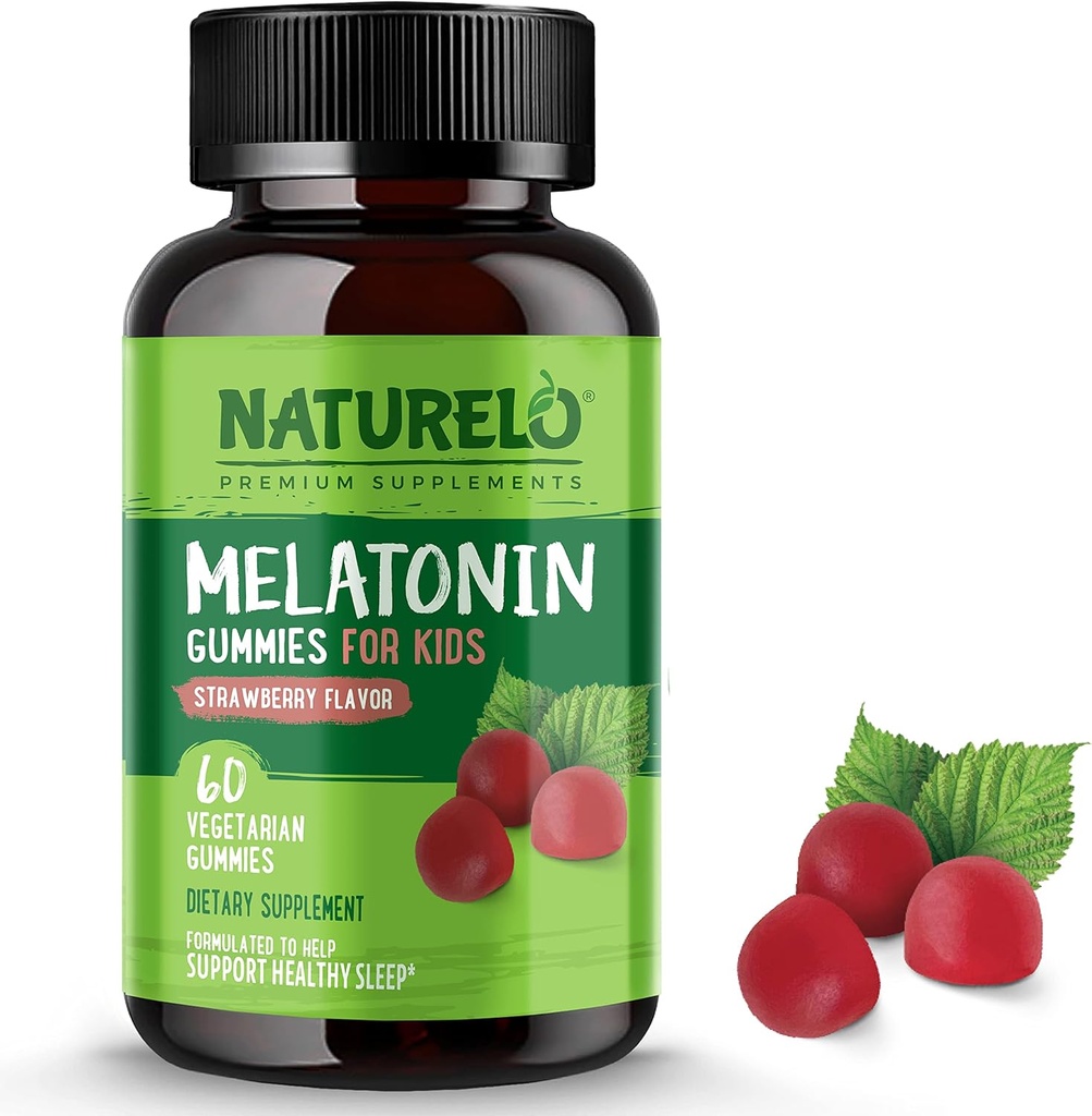 子供のためのNATURELO Melatoninグミー非GMO、グルテンフリー、大豆フリー - ストロベリーフレーバー - Gentle Sleep Supplement - 60ベジタリアングミー