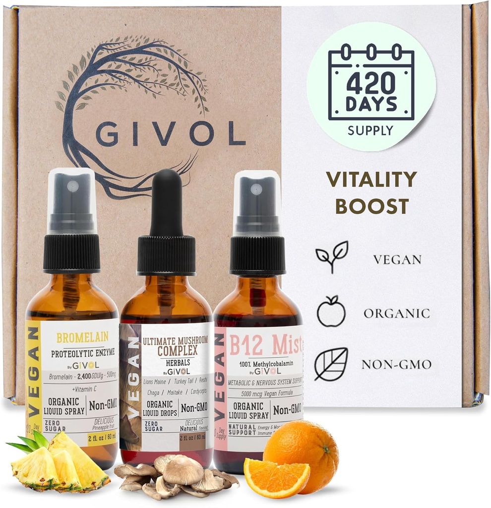 粘度ブーストバンドル液スプレー - 究極のキノココンプレックス、ブロメラン、B12メチルコバラミン - 完全マルチビタミン - 植物ベースの、非GMO、グルテンフリー、砂糖無料2 Fl Oz(420日の供給)