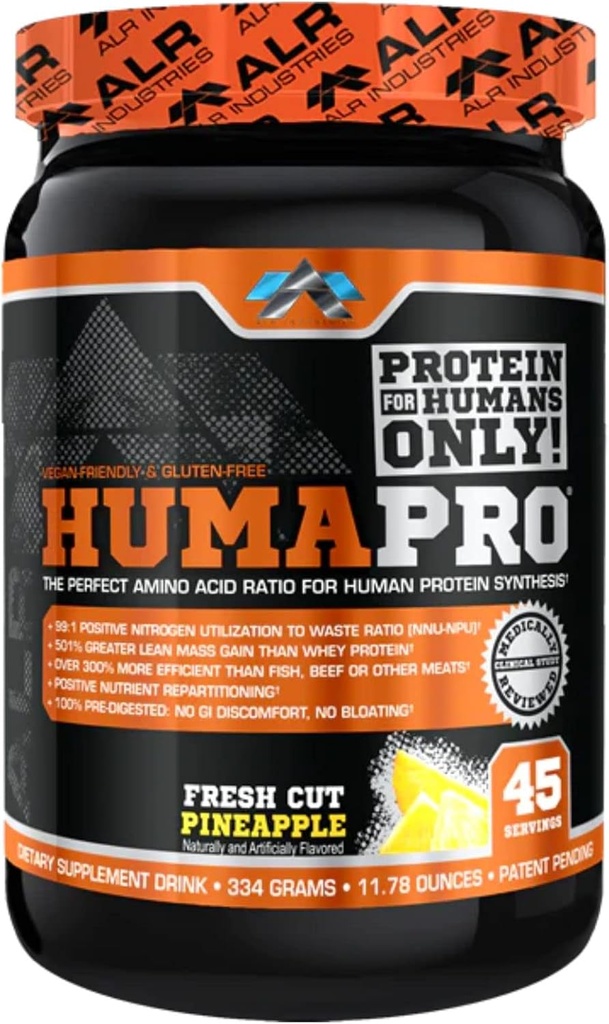 Humapro | アミノ酸タンパク質マトリックス for Human | リーンマッスルの99%活用 | ヴィーガン・グルテンフリー | 334g / 45 サービング(フレッシュカットパイナップル)