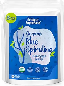 オーガニックブルースピルリナパウダー - 8oz - 無臭 - 青緑色藻 - ビーガン、非GMO、グルテンフリー、乳製品なし - USDA認定ナチュラルブルースムージー&プロテインドリンク用着色