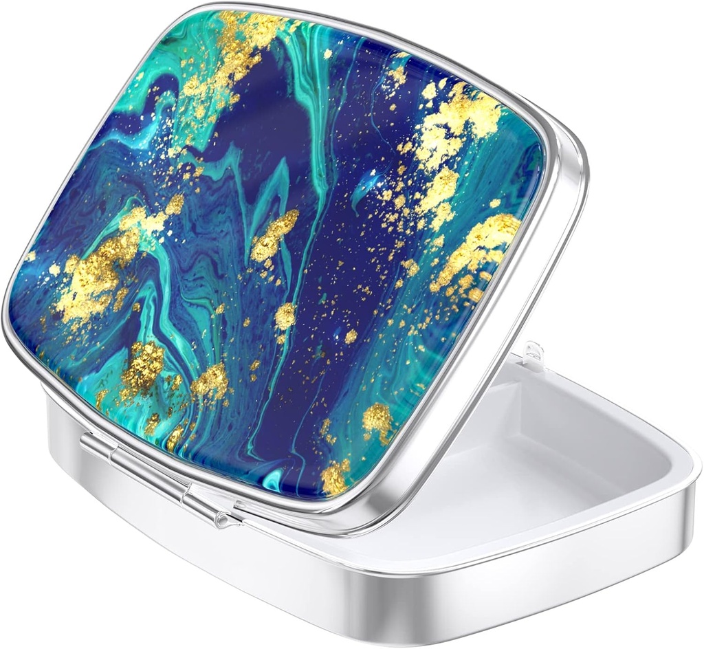 Nipichshaの丸薬箱、財布のための小さい丸薬箱及びポケット、かわいい旅行薬のオルガナイザー、ビタミン、薬、魚油及び補足、海洋のTealの大理石を握る携帯用薬の容器のホールダー