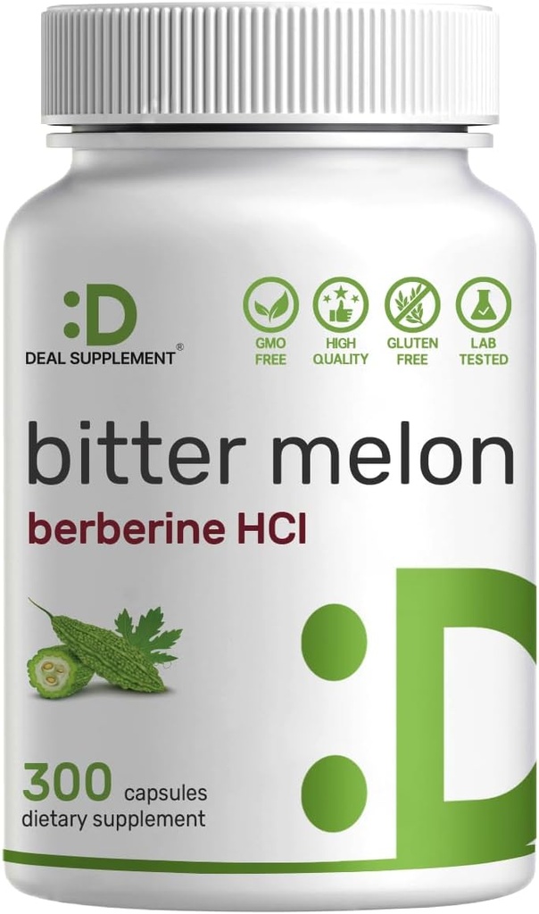 Bitter Melon with Berberine Supplement 15,000mg Per Serving, 300 Capsules | 15:1 Wild Bitter Melon Fruit Extract & Berberine HCL | Third Party Tested | Plant Based, Non-GMO