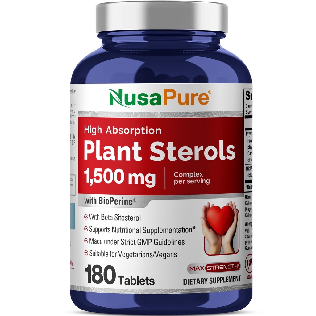 NusaPure植物ステロール1500mg - 180錠(非GMO、ビーガン)ベータSitosterol、バイオペリン