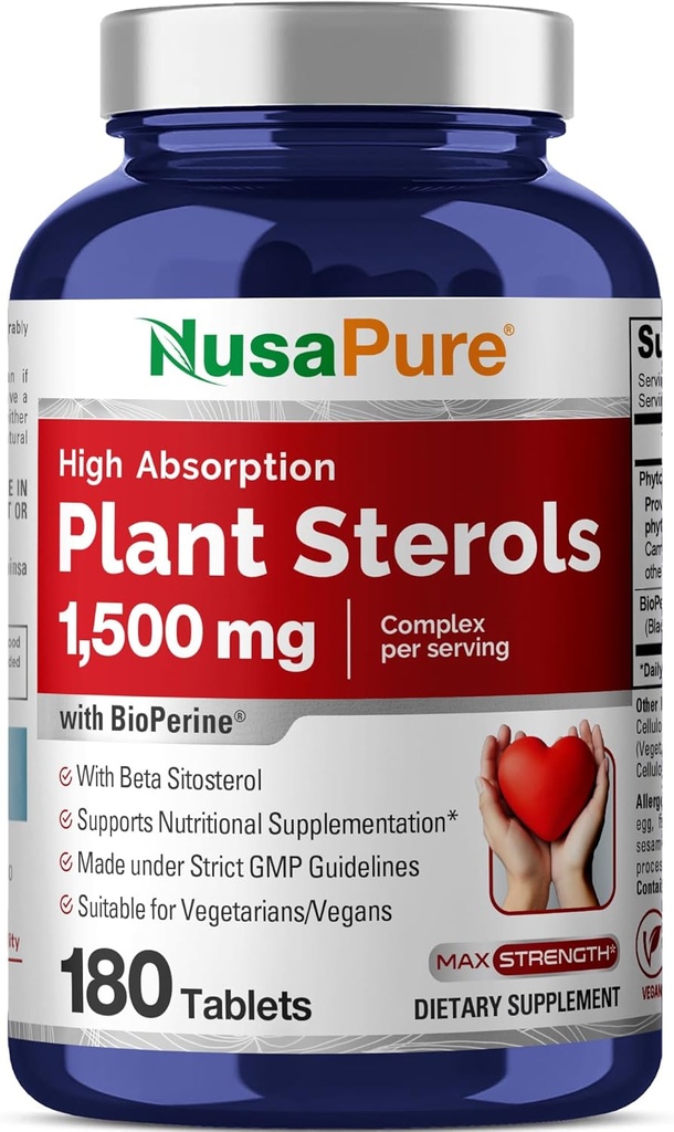 NusaPure植物ステロール1500mg - 180錠(非GMO、ビーガン)ベータSitosterol、バイオペリン