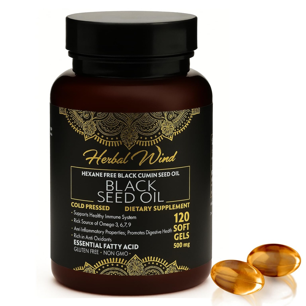 ブラックシードオイルカプセル - コールドプレス120ソフトゲル500mg、プレミアム品質ニゲラサティバ、100%純粋な黒カミンシードオイル - 非GMO(120カウント - 1プラスチックボトルのパック)