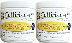 Sufficient-C 高用量非GMOビタミンC - レモンピーチ免疫 - アデドリンクミックス250グラム - 健康的な水分補給は2パック前にも好き