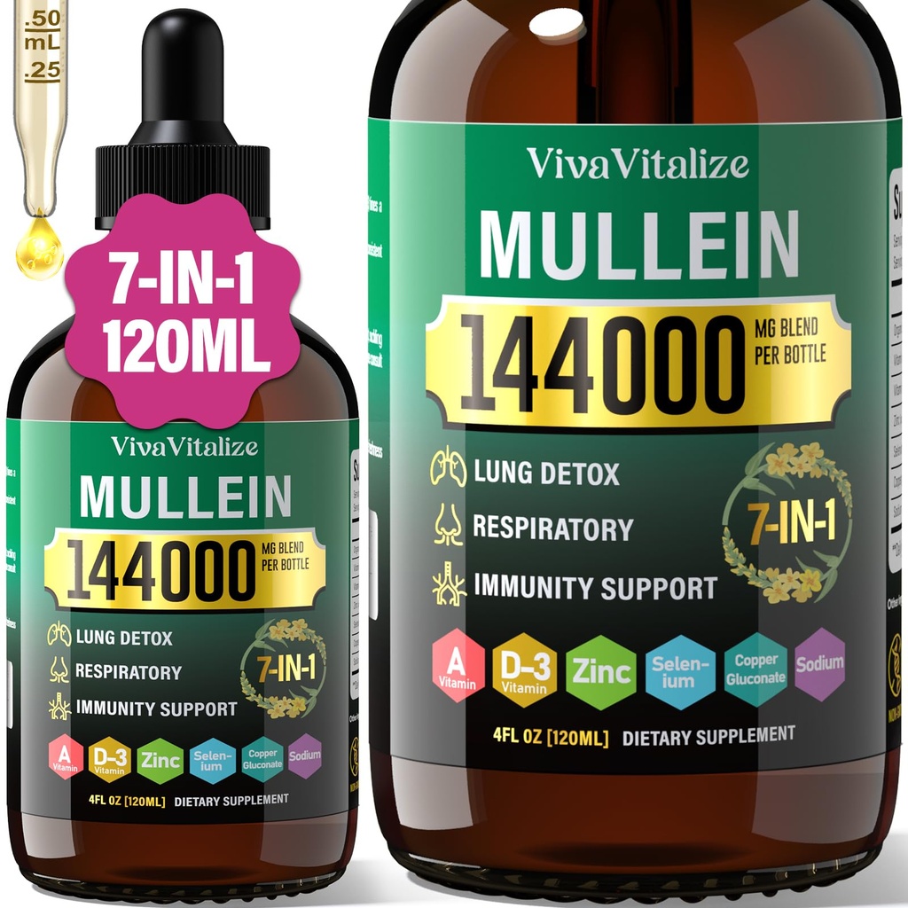 肺のためのMulleinの低下、肺のクレンジングのための144000mg Mulleinの葉のエキス及び呼吸機能健康な呼吸の免疫、消化器系、自然な草の補足の砂糖及びアルコールフリー、120日の供給