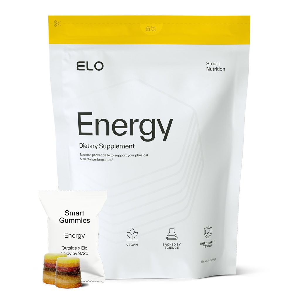 Elo Nootropic Energy Gummies for Focus & Mental Clarity | Citicoline, Ashwagandha & CoQ10 | Caffeine-Free, Jitter-Free, Sugar-Free | Vegan, Non-GMO | 28 Servings