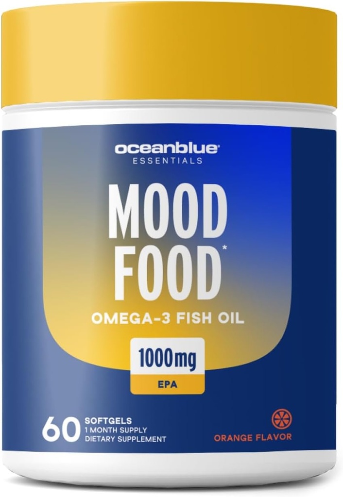 Oceanblue Essentials Mood Food Omega 3 | ムードサポート用トリプルフォースフィッシュオイル1000mg EPA | Burpless Mini Softgels | ハートヘルス、非GMO(60カウント)