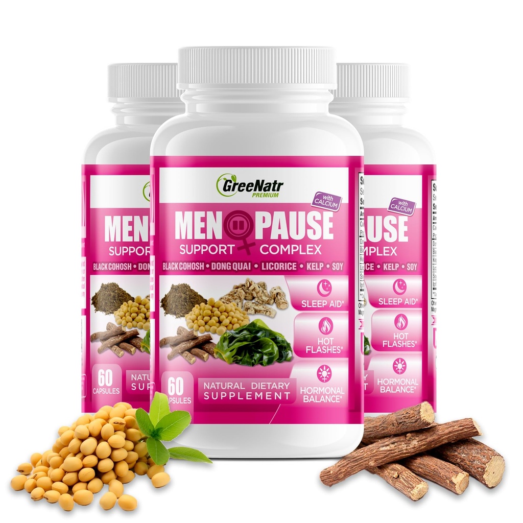 GreeNatr Menopause 女性のためのサプリメント - PerimenopauseはMenopauseホットフラッシュのためのドンキア&ブラックコホッシュと女性を補います - 睡眠の質とホルモンのバランスのための月経サポート - 3ボトル