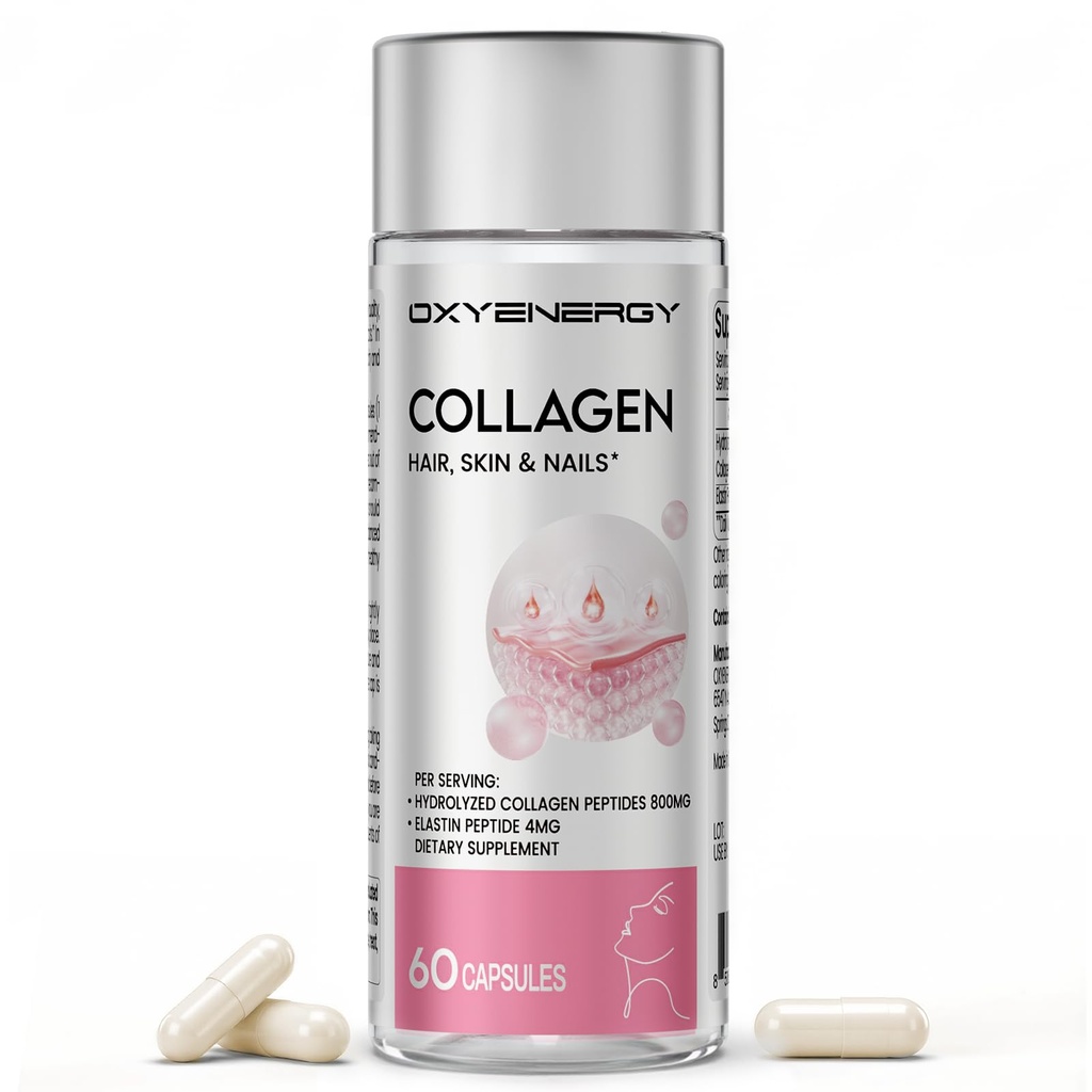 OxyEnergy コラーゲンのペプチッドは女性のためのカプセル、800mg によって加水分解されるコラーゲン(タイプ I)はエラスチンのペプチッド、毛、釘、皮、Colágeno の en Capsulas を促進する 60 のコラーゲンの丸薬を補います