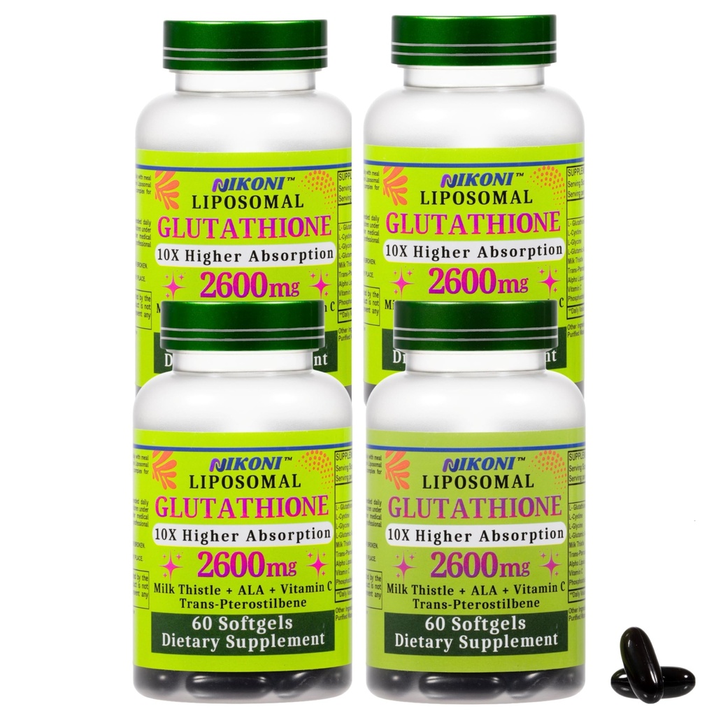 Nikoni Liposomal Glutathione 2600 mg Supplement High Absorption Formula, Supports Detox and Immune- 240 Softgels