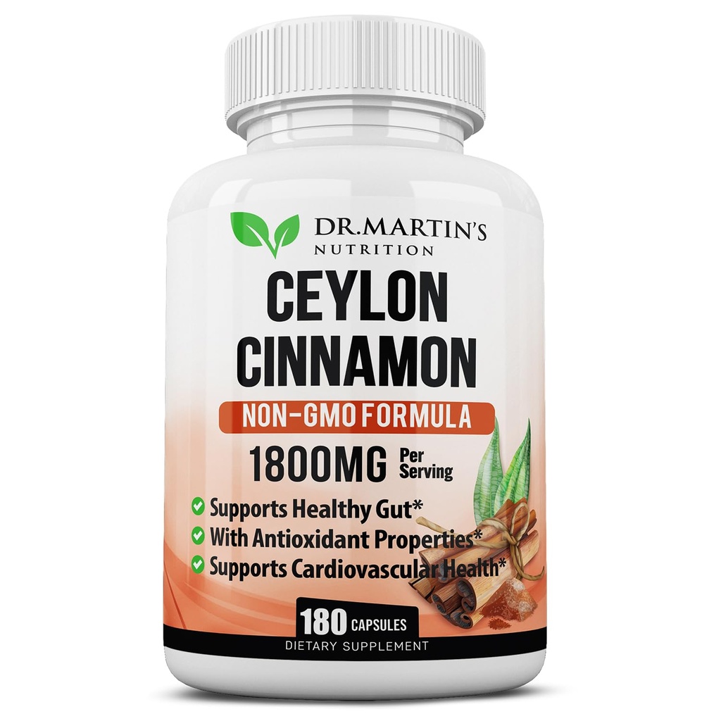 1800mg オーガニック セイロン シナモン カプセル | 180 カウント | 関節・ヘルシー 炎症反応・抗酸化・心血管の健康をサポート | GMO・グルテンフリーサプリメント