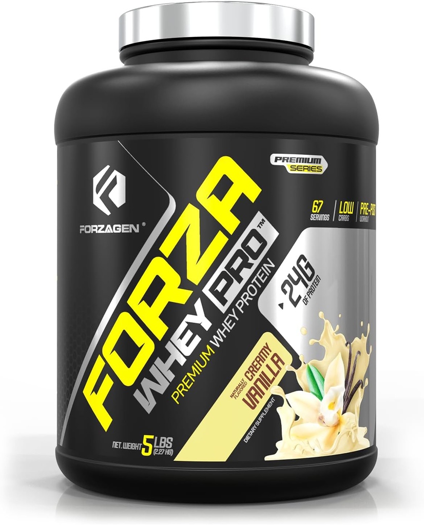 ForzagenのWhey PROの低い炭水化物の蛋白質の粉 | サービングごとの蛋白質の24g 加えられた砂糖、グルテンフリー、人及び女性、BCAAのための揺れ及び混合のための優れたWhey |バニラ、5つのlbs。 (67のサービング)