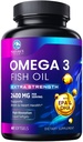 Omega 3 魚油 2400 mg の補足、持続的に供給される、三重強さ Omega-3 の補足 Softgels、頭脳の健康サポート、EPA 及び DHA の魚油の脂肪酸の補足、Gluten 及び GMO は、60 の Softgels を解放します