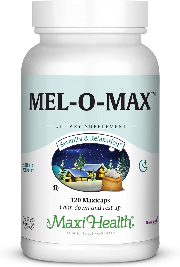 Maxi Health Mel-O-Max - Melatonin - バレリアンルート付き - 睡眠補助 - 120カプセル - Kosher
