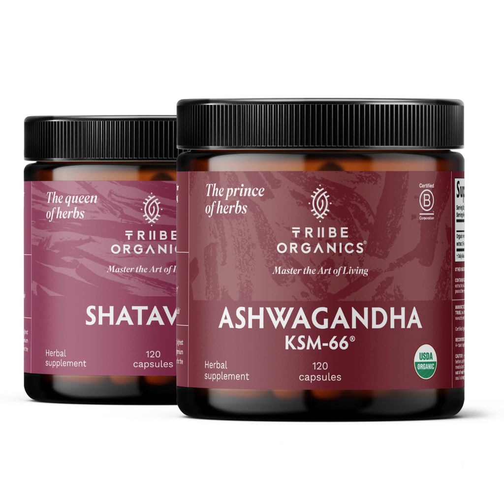 TRIBE ORGANICS ホルモンウェルネスデュオ - アシュワガンダ&シャタワリカプセル - 女性のウェルネスとバランスをサポート