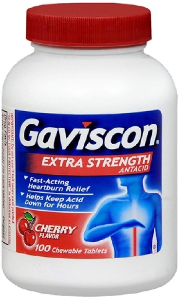 Gaviscon Tablets Extra Strength Cherry Flavor 100 Tablets ( Pack of 4)