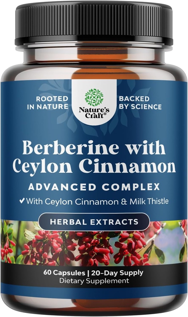 サービングコンプレックスごとのBerberine Plus 1200mg-Ceylon Cinnamonのカプセルが付いている酸化防止のBerberineをバランスをとることは-中心の健康および砂糖サポート60のカプセルのための活動的なPKをカプセルに入れます