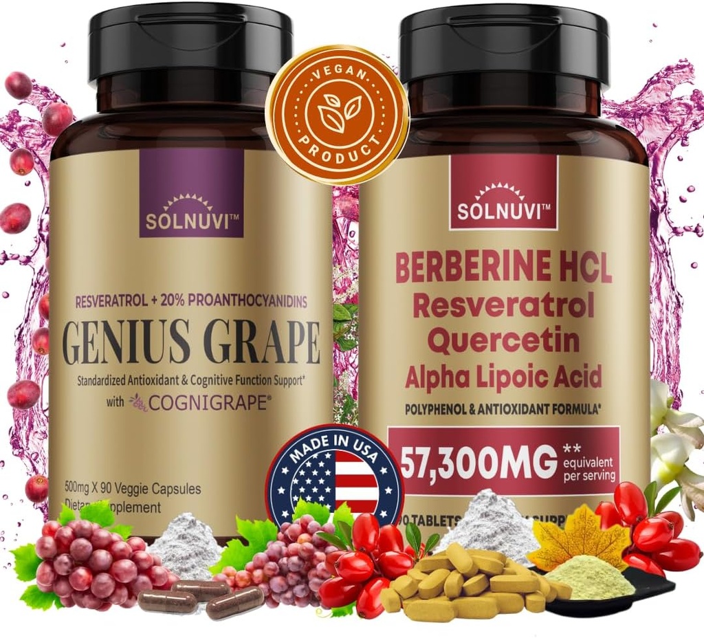 Neuro 防衛バンドル: Berberine & Resvertrol 複合体 - 臨床的にテストされたコグニバル、Quercetin、アルファリポ酸 - 脳の健康と抗酸化サポート - 非GMO、グルテンフリー、ビーガンサプリメント