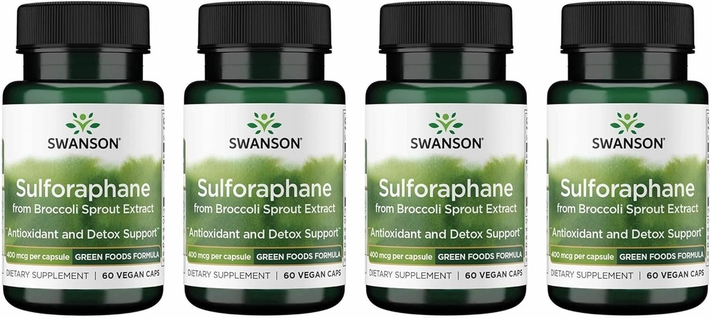 Swanson Sulforaphane - Broccoli Sprout Extractは、セルラー、GI Tract、および肝臓の健康をサポート - 天然サプリメントは、0.4% Sulforaphaneに標準化 - (60ベジギーカプセル、400mcg各)(4パック)