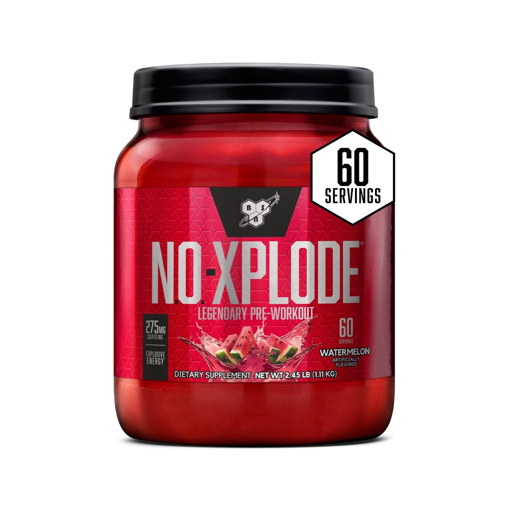 BSN N.O.-XPLODEプレワークアウトパウダー、クレアチンとベータアラニンと女性のためのエネルギーサプリメント、味:スイカ、60サービング