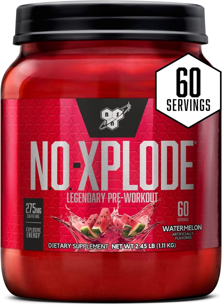 BSN N.O.-XPLODEプレワークアウトパウダー、クレアチンとベータアラニンと女性のためのエネルギーサプリメント、味:スイカ、60サービング