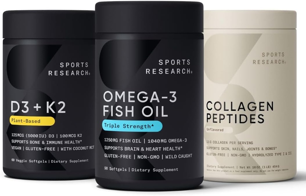Sports Research® Multivitamins Pack - Omega 3 + Vitamin D3 K2 5000iu + Collagen Peptides