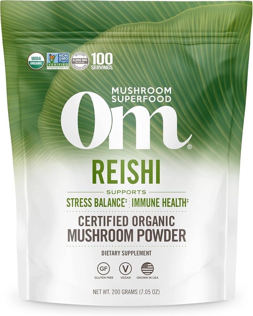 Om Mushroom Superfood Reishi Organic Mushroom Powder, 100 Servings, Organic Adaptogen Powder for Stress Relief and Immune Health