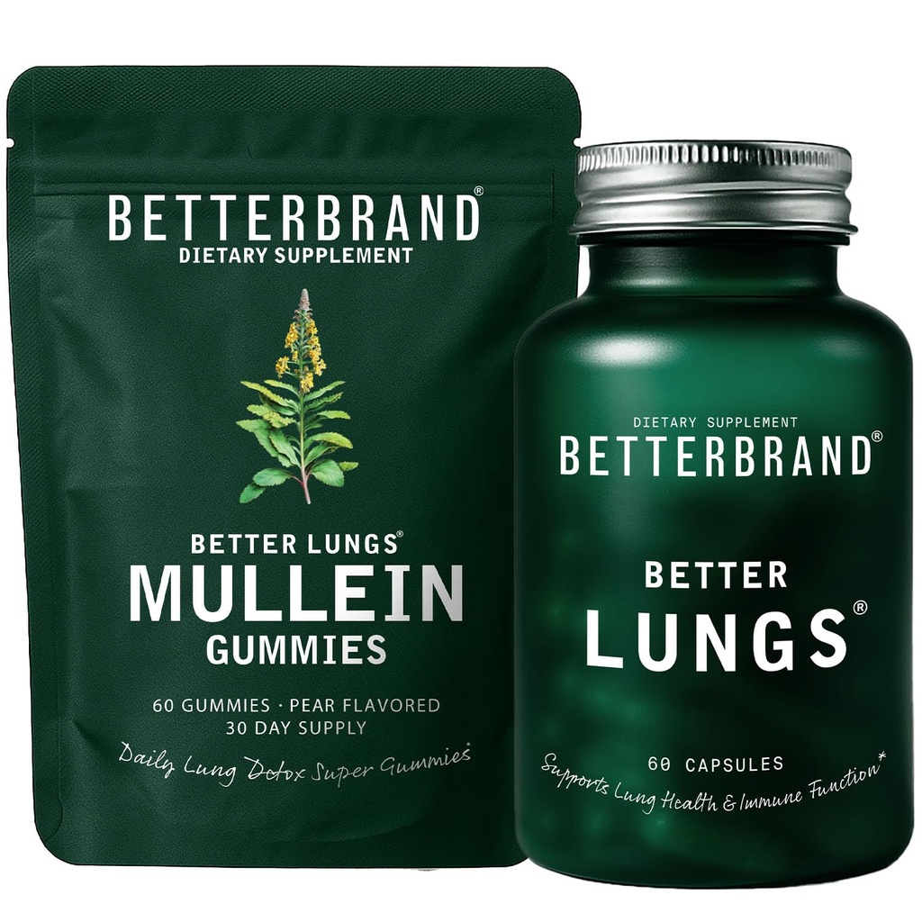 より良いブランドより良い肺の健康パック - BetterLungs & Mullein Gummies - 完全な呼吸器ウェルネスパック: BetterLungs & Mullein Gummies - 30 日の供給