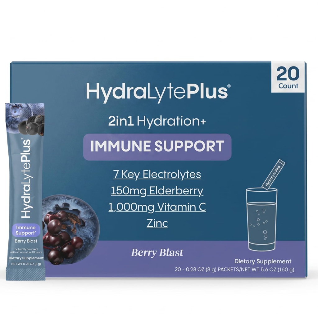 HydralyteのElectrolytesのプラスの免除、Elderberry -低い砂糖の急速な再水化の粉-1,000mgのビタミンCおよび300のmgのElderberryの軽くスパークリングのElectrolyteの粉のパケット(8ozのサーブ、20の計算)