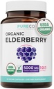 オーガニックエルダーベリーカプセル - 10:1 エキスイコール 5,000 mg の新しいエルダーベリー (Vegan) 免疫サポート、アレルギー、Sinus リリーフ - サムブカスニグラ - ブラックエルダーベリー - 30 キャップ (ピルやガミーなし)
