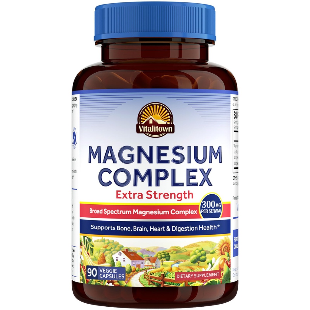 ヴィタリタウン マグネシウムコンプレックス サプリメント | 300mg Elemental Mag | マグネシウムクエン酸塩 ゼリーチナート | 非GMO、グルテンフリー、90 ビーガン 骨の頭のためのマヌシオ カプセル