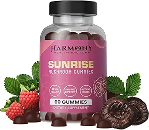 SUNRISE 10x Potency Mushroom Supplement Gummies for Energy, Mood and Immune Support with Organic Lion's Mane, Cordyceps, Reishi, Chaga and Turkey Tail Nootropic Adaptogenic Raspberry Flavor 60 Count