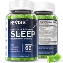 NEVISS Melatonin 大人のための無料の睡眠補助金グミー - マグネシウムグリシナートグミー  GABA、L-Tryptophan、マグネシウム、アシュワガンダ - 非ウサギの形成、ディープリラクゼーションの助け - ビーガン、レモン味、1パック