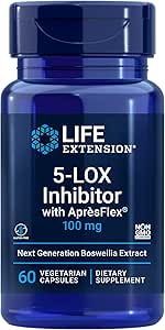 Life Extension 5-LOX Inhibitor with AprèsFlex®, 100 mg, standardized Boswellia serrata Extract, Promotes Joint, Cell & arterial Health, Gluten-Free, Non-GMO, Vegetarian, 60 Capsules