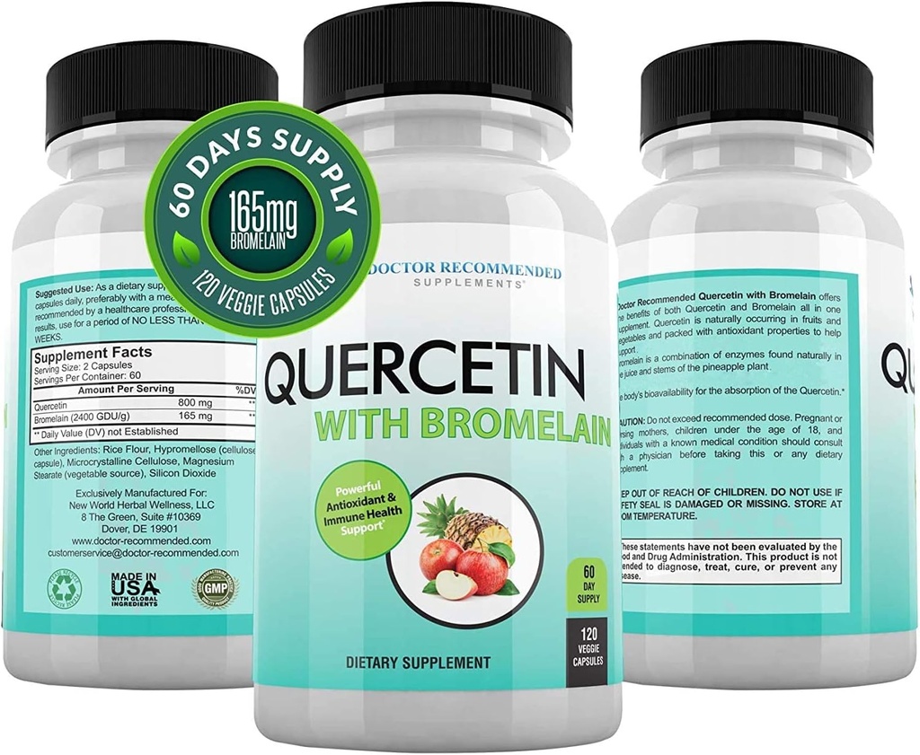 DOCTOR推奨サプリメント Quercetin 800mg w/Bromelain 165mg サービングあたり120ベジギーカプセル - フル60日の供給、ビタミンサプリメントをサポート&バイオフラボンド、グルテンフリー、非GMO