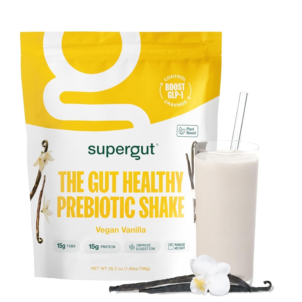 Supergut Prebiotic Shakes | Meal Replacement | Boost GLP-1 | High Protein and Fiber | No Added Sugar | Keto Food, Meal, Snack (Vegan Vanilla, 14 servings)