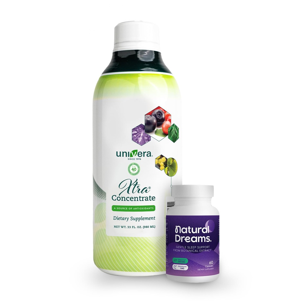 Univera Revitalize & Rest Combo Pack for Enhanced Wellness, Natural Energy for Day, 深夜Xtra Concentrate & Natural Dreamsで深夜眠